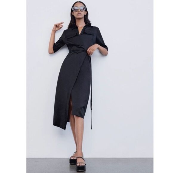 Zara flap pocket wrap dress - Picture 1 of 5